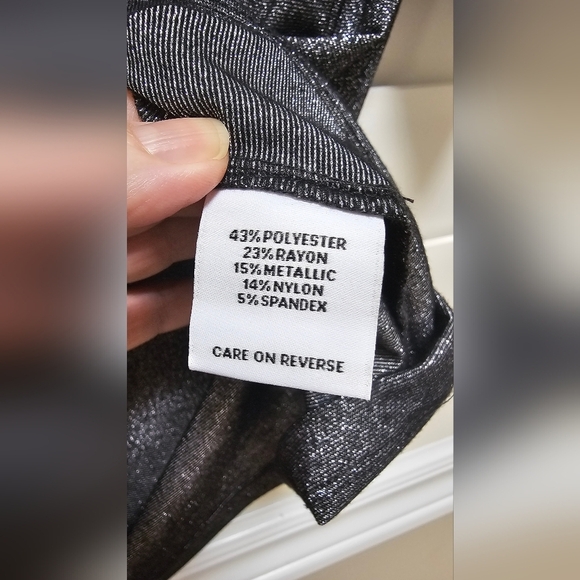 Calvin Klein Silver Black Sparkle Short Sleeve Blouse Top size L - Picture 6 of 7